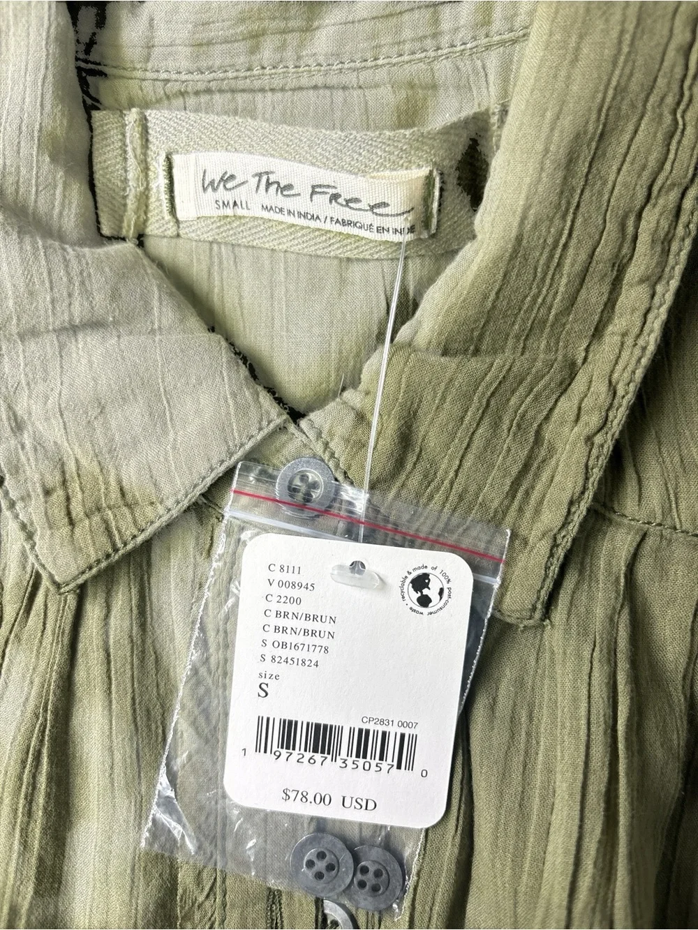 We The Free Olive Short Sleeve Button-Front Top - Picture 2 of 3